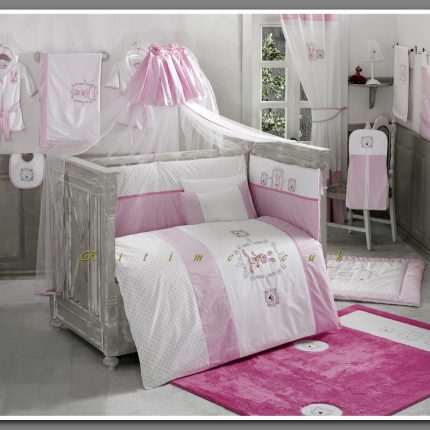 Kidboo 80x130 Rabitto Pink Kenarlıklı Bebek Beşik Uyku Seti (Mobilyalar için)
