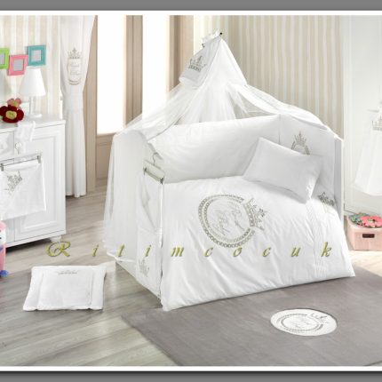Kidboo 70x130 Royal White Kenarlıklı Beşik Uyku Seti (Mobilyalar için)