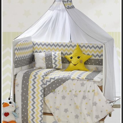 Aras Mobilya Beşik 60x120 Yıldızlı Uyku Seti - Sarı Pamuklu Elmas Model (Sadece uyku seti satışıdır)